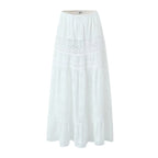 Off-neck Lace Short Small Top High Waist Drawstring Patchwork Long Dress
