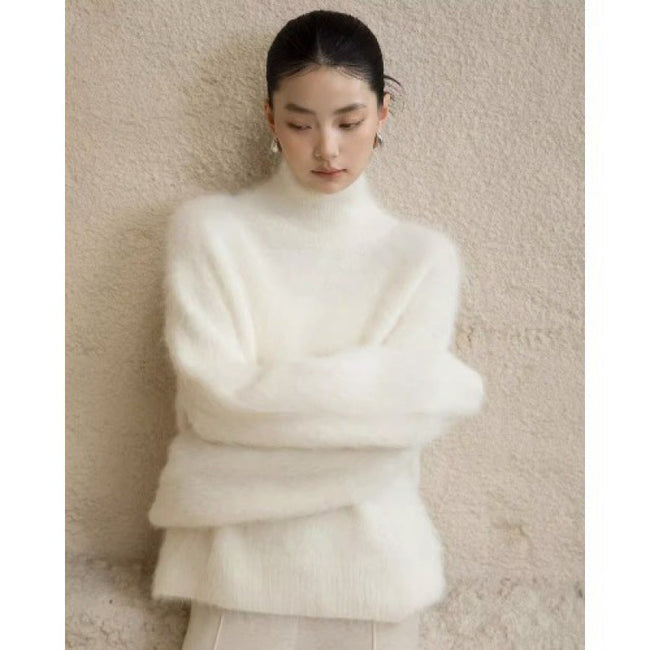 Gray Mohair Turtleneck Sweater For Women Main Image