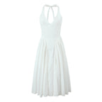 French Hepburn Style V-neck Halter Floral Sleeveless Dress