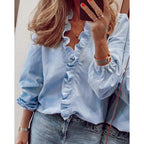 European And American-style Long-sleeve Ruffled Blouse For Women