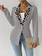 Womens Elegant Leopard-Print Long-Button Printed Blazer