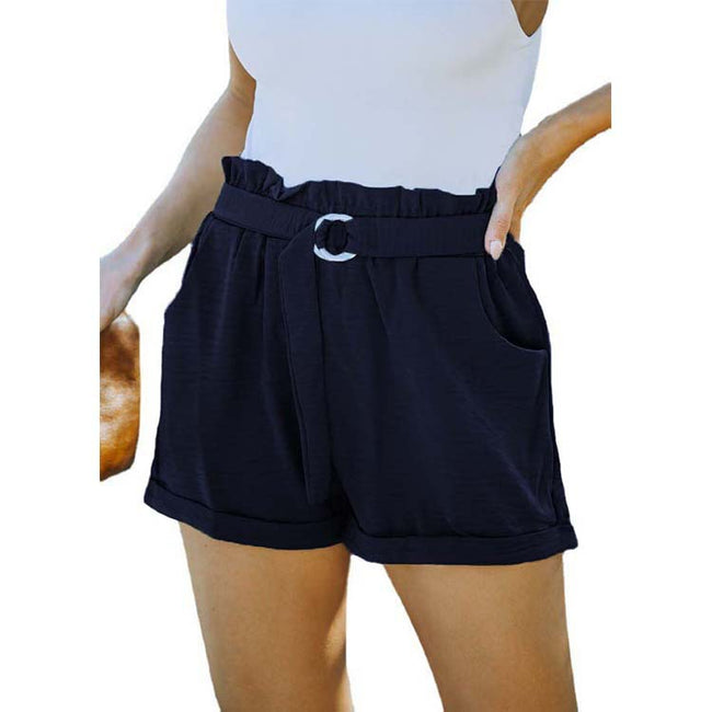 Lace-up Pocket Solid Color High-waist Casual Shorts Women Main Image
