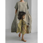 Loose Round Neck Fashion Advanced Short Sleeve Printing Dress