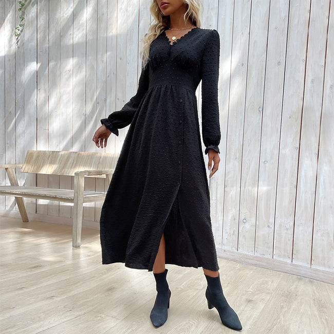 New Spring Solid Color Jacquard Dress Main Image
