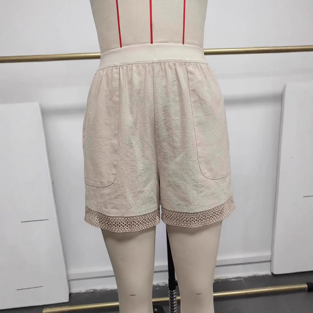 Summer New Retro Hollow Crochet Cotton-Linen Pants For Women Artistic Lace-trimmed Shorts