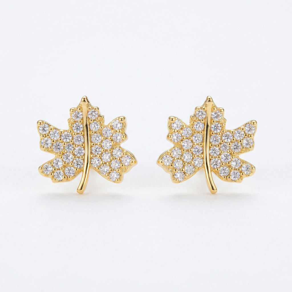 925 Sterling Silver Elegant Sparkling Crystal Maple Leaf Stud Earrings Nature-Inspired Jewelry for Women