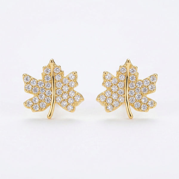 925 Sterling Silver Elegant Sparkling Crystal Maple Leaf Stud Earrings Nature-Inspired Jewelry for Women