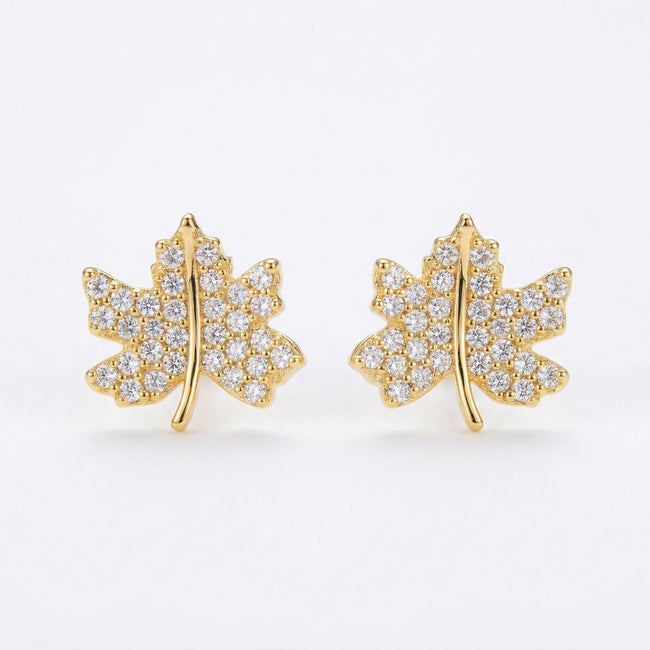 925 Sterling Silver Elegant Sparkling Crystal Maple Leaf Stud Earrings Nature-Inspired Jewelry for Women Hover Image