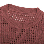 Round Neck Long Sleeve Hollow Knit Sweater Women Loose Sweater Winter