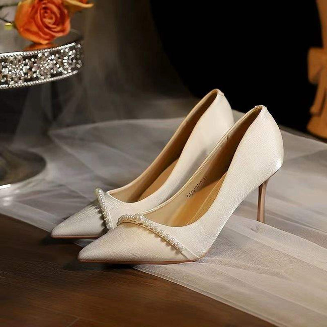 Pearl High Heels Women's Stiletto Beige Hover Image