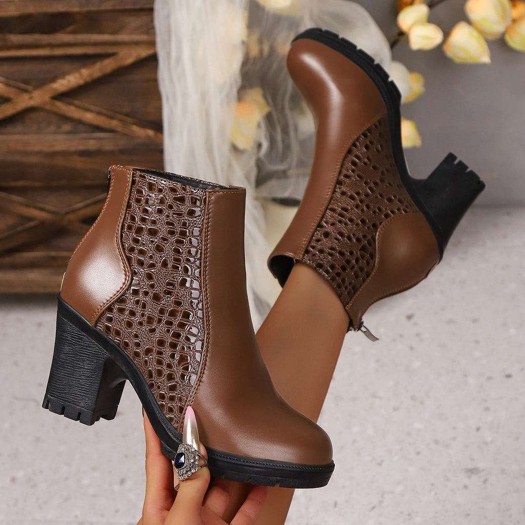 Womens Autumn High Heels In European And American Styles With Chunky Heels And Back Zippers