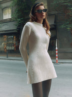 Long Sleeve Skinny Knit Dress Women Solid Color Short Temperamental