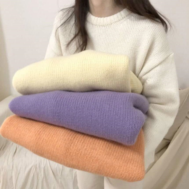 Round Neck Solid Color Sweater For Women