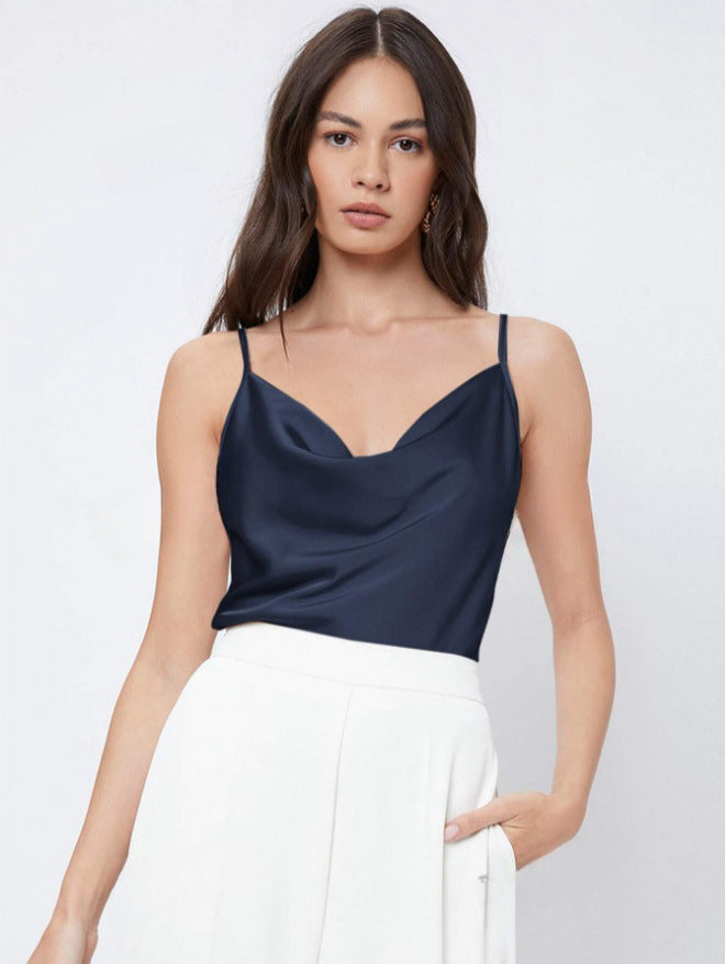 Womens Solid-Color Casual Rayon Satin Camisole