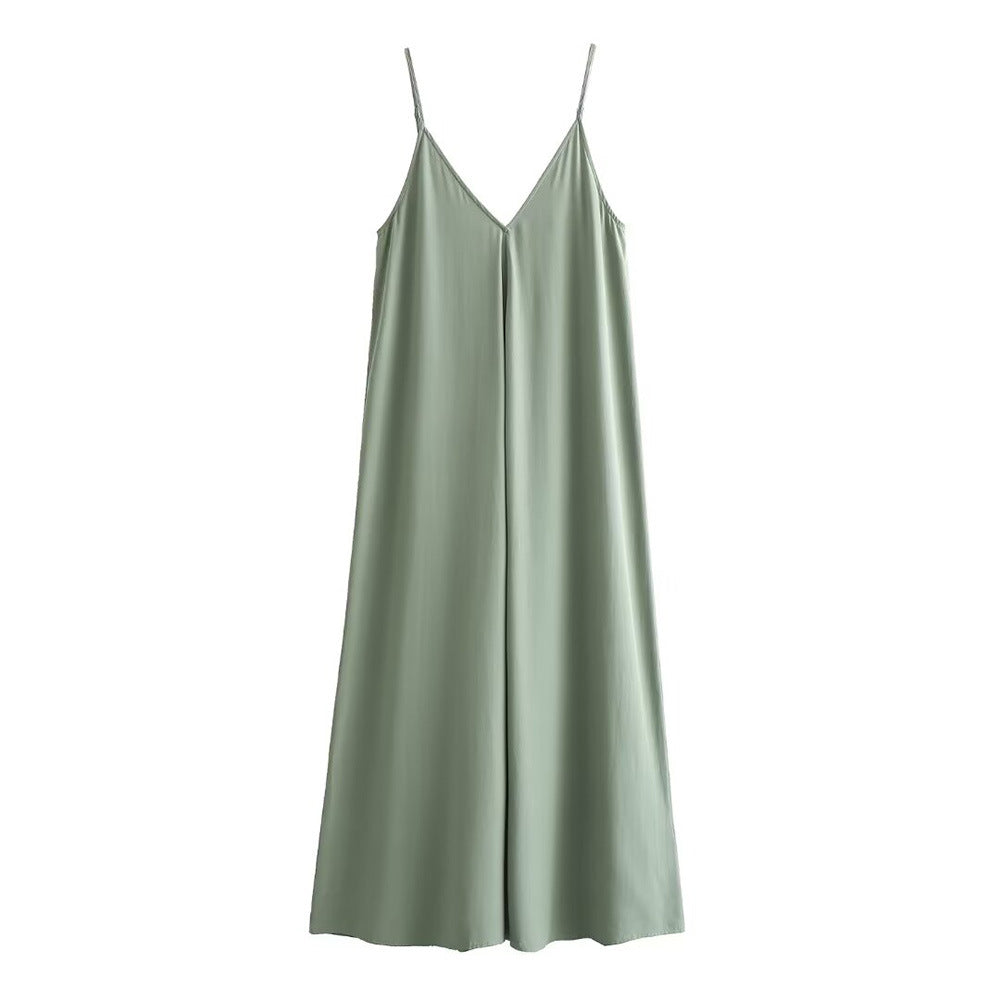 All-matching Camisole Elegant Midi Skirt Dress Solid Color