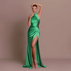 Satin One-shoulder Trailing Dress For Women