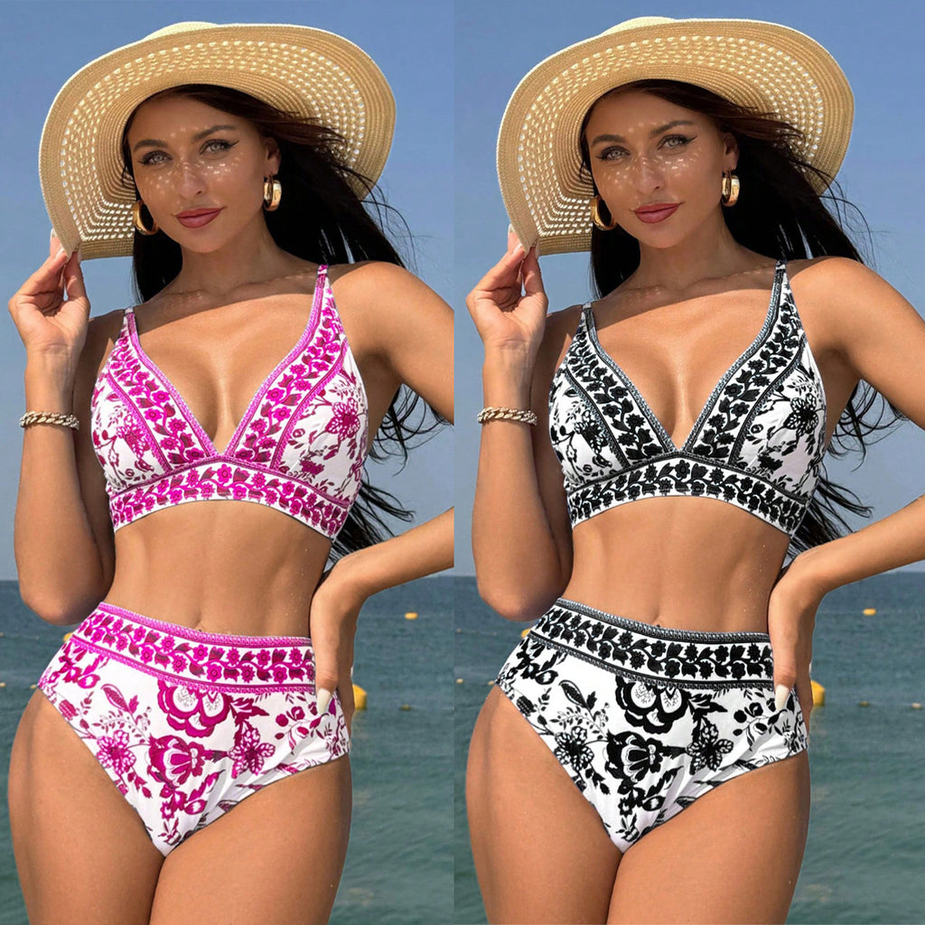 Split Bikini High Waist Print Swimsuit
