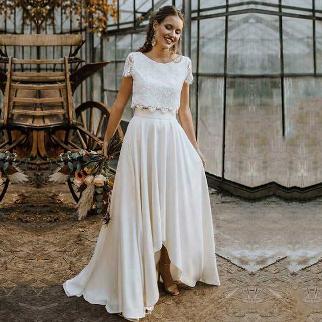 Women's Fashion Casual Jewel Neck Wedding Short Sleeve Top Dress Hover Image