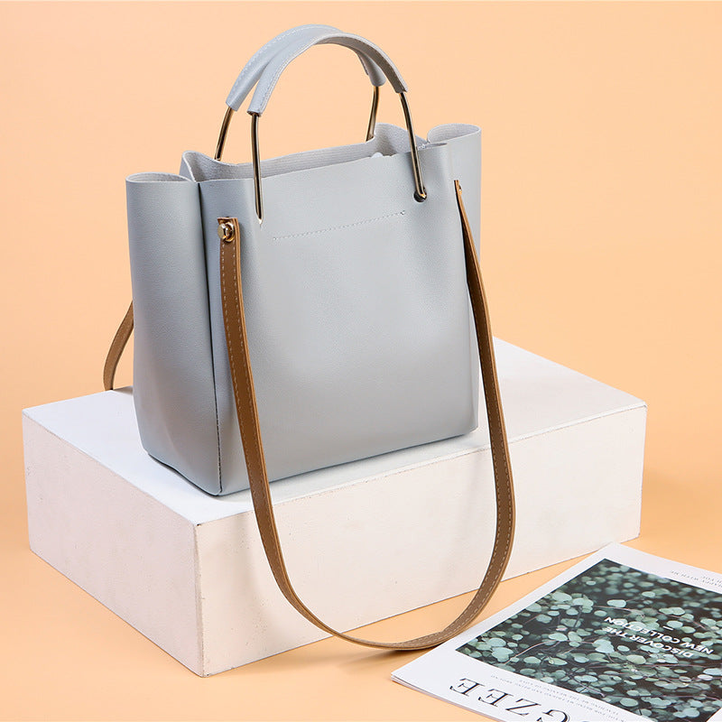 Bag Women Summer New Korean Pure Color Women's Handbag Metal Handle Leisure Shoulder Bag Women's Bag