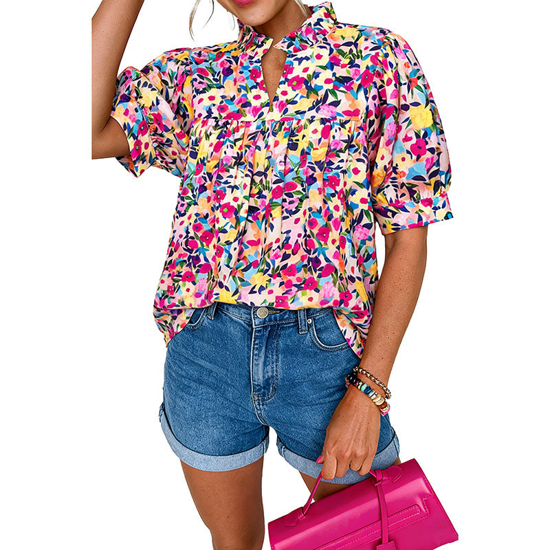 Casual All-Match Floral Print Chiffon Blouse For Women