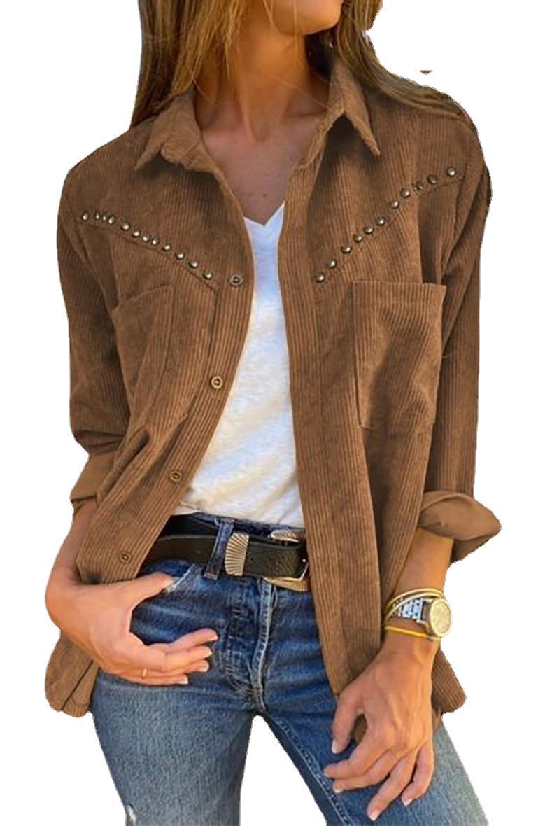 Rivet Long-sleeved Button Pocket Shirt Top Women
