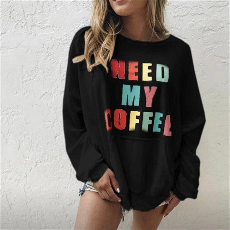 New Women's Fashion Long-sleeved Casual Printed Letter Sweater
