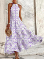 Women's Sleeveless Blue And White Porcelain Color Matching Long Comfortable Dress