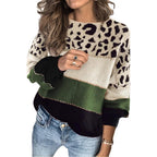 Contrasting Color Sweater Women Loose Round Neck Bottoming Sweater
