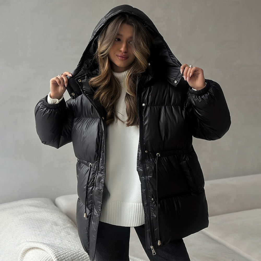 Drawstring Slim-fit Jacket Hooded Zipped Comfortable Thermal Cotton-padded Coat
