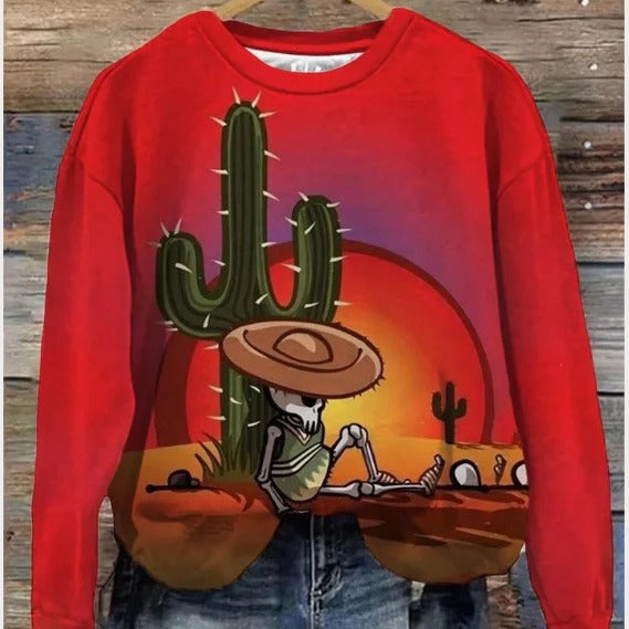 Printed Loose Round Neck Sweater For Women Main Image