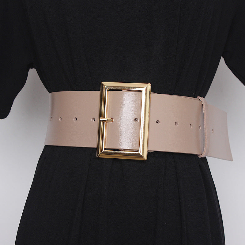 Fashion Cowhide Patent Leather With Coat Skirt Wide Belt
