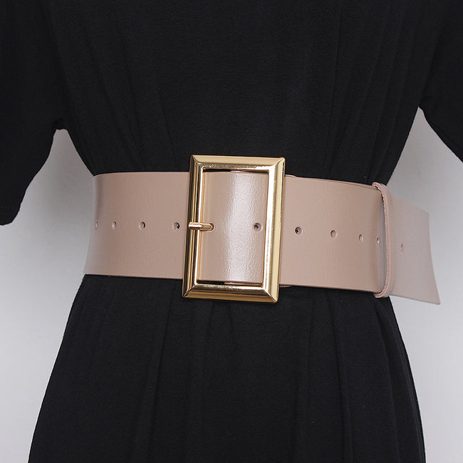 Fashion Cowhide Patent Leather With Coat Skirt Wide Belt Hover Image
