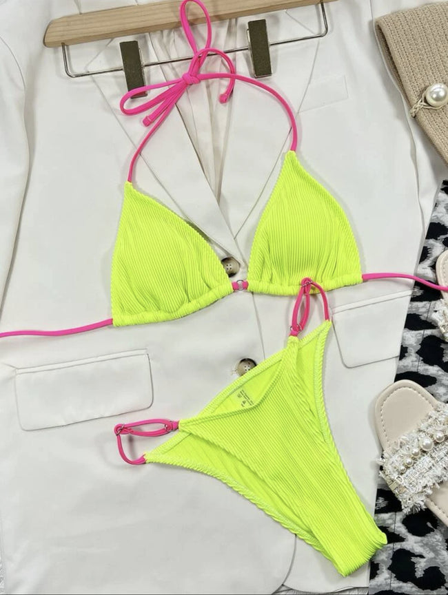 Solid Plaid Velvet Bikini Swimsuit Women Main Image