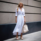 V-neck Tight Waist Long Dress Women