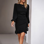 Women's Puff Long Sleeve Dresses Fashion Graceful Solid Color Slim Hip-covering Short Dress Womens Clothing