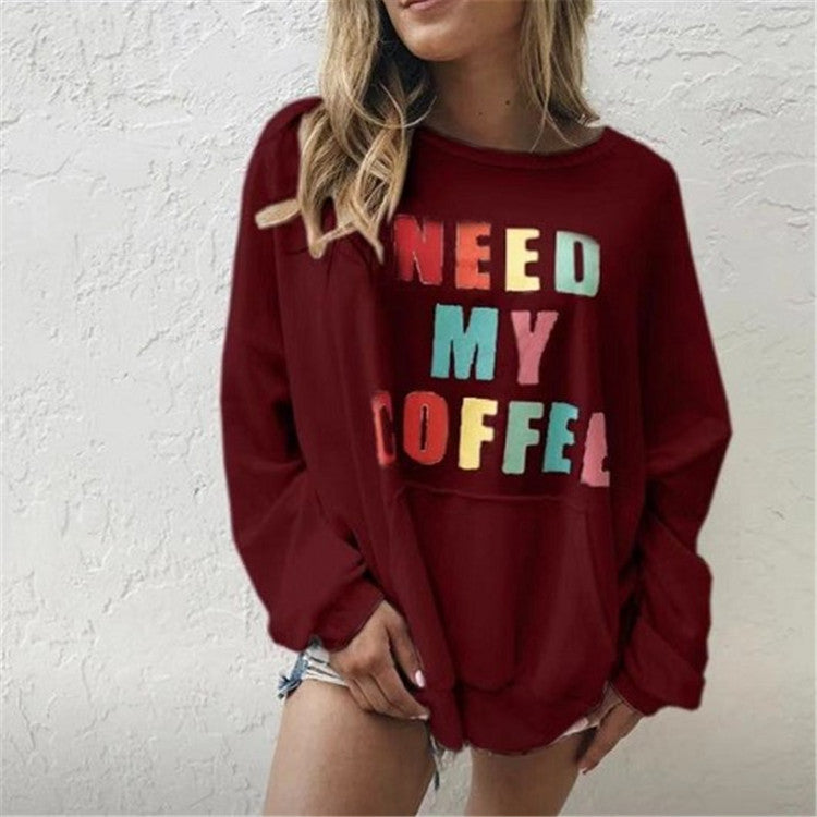 New Women's Fashion Long-sleeved Casual Printed Letter Sweater