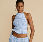 Backless Halter Lace-up Pleated Dress Lace Vest Suit
