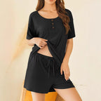 Fashion Casual Versatile Two-piece Set Short Sleeve Shorts Women Solid Color Suit Female