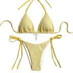 Feminine Backless Strappy Solid Color Bikini