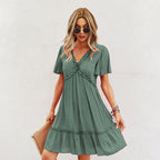 Fashion Women's Wear Summer Short Sleeve Solid Color Dress
