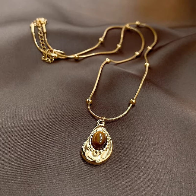 Amber Stone Necklace Retro Irregular Clavicle Chain Sweater Chain Women Fashion Jewelry Hover Image