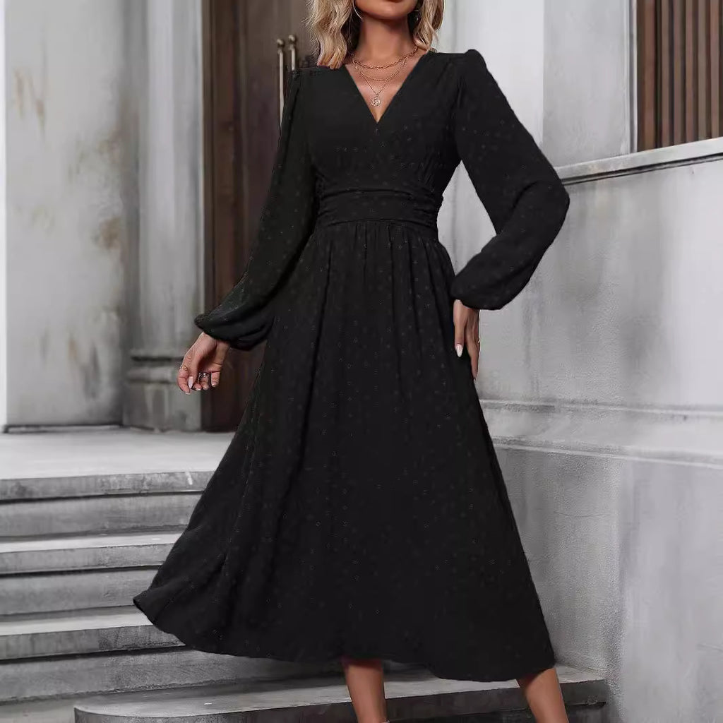 Lantern Sleeve Pleated Waist Dress