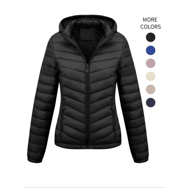 Women's Solid-Color Zippered Hooded Winter Coat Jacket Casual Hover Image