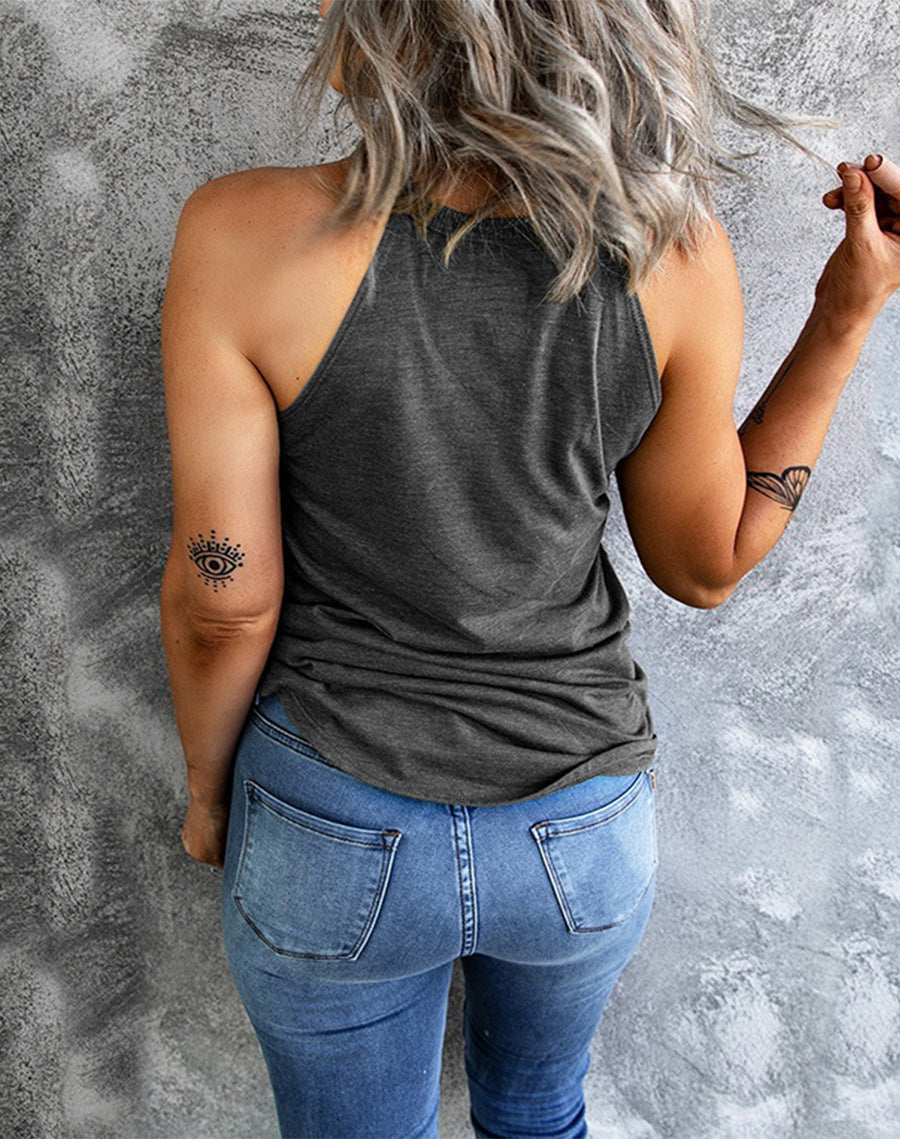 Summer New Solid Color Round Neck Sleeveless Vest For Women