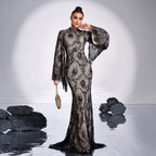 Long Sleeve Round Neck Sexy Lace Banquet Dress