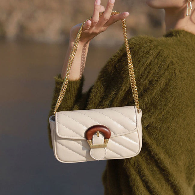 Embroidered Thread Chain Design Messenger Bag For Women Big Metal Buckle Shoulder Bag Hover Image