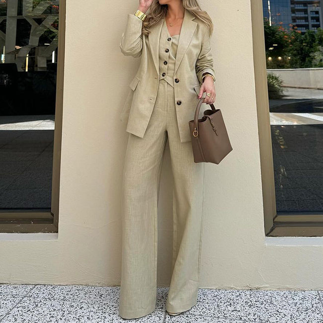 Fashionable Chic Solid-Colored Blazer Vest Wide-Leg Pants Three-Piece Suit Set Main Image