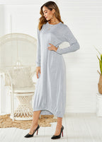 Lace-up Crew Neck Loose Long Dress
