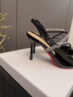 French Style Patent Leather Nude Rhinestone Closed Toe Sandals For Women, 2026 Summer New Arrival Versatile Stiletto Pointed Toe Elegant High Heels
