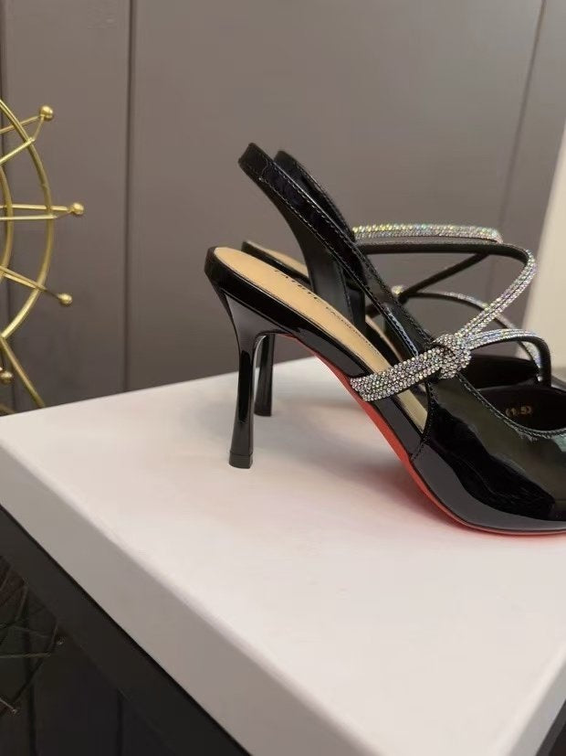 French Style Patent Leather Nude Rhinestone Closed Toe Sandals For Women, 2026 Summer New Arrival Versatile Stiletto Pointed Toe Elegant High Heels Main Image